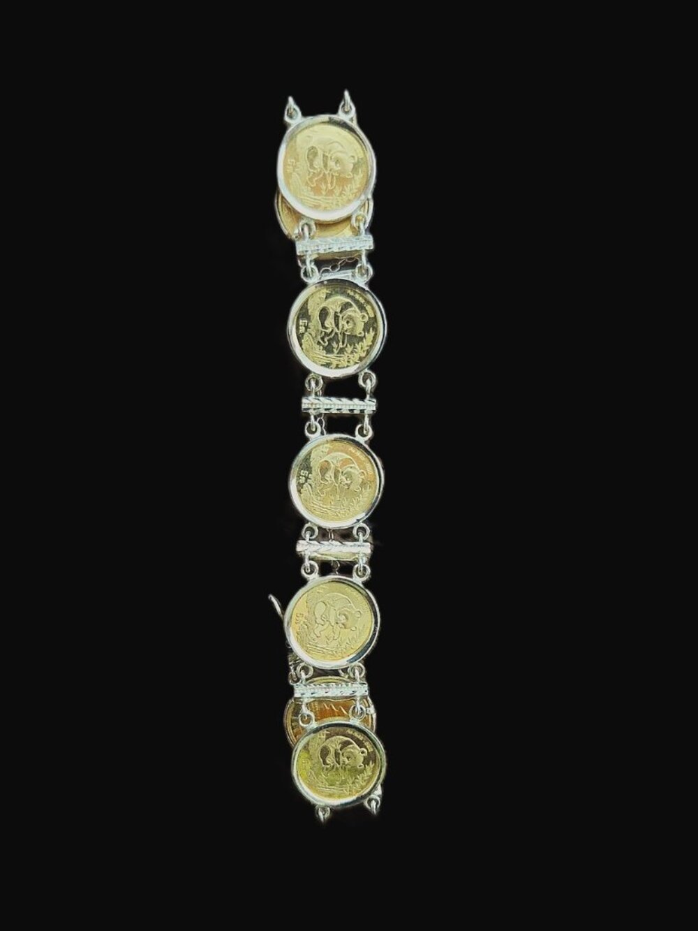 1994 CHINA CHINESE PANDA 1/20 OZ YAUN COIN BRACELET SET IN 14KY GOLD 7 COINS - Picture 2 of 16